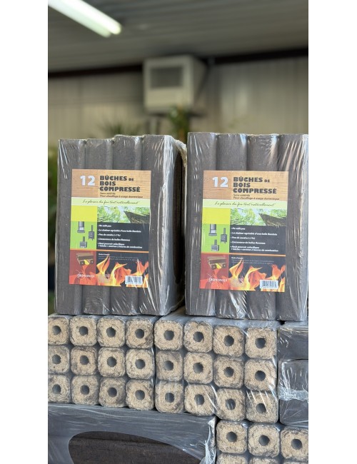 Pack de 12 bûches de bois compressées extrudées de type PINI & KAY +/- 10 kg en DRIVE IN uniquement