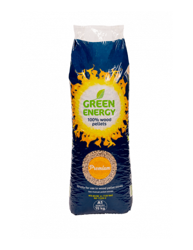 (5,30€/sac) Pellet Green Energy Premium 100% résineux DIN+ - euro palette de 975kg (65 sacs de 15kg)